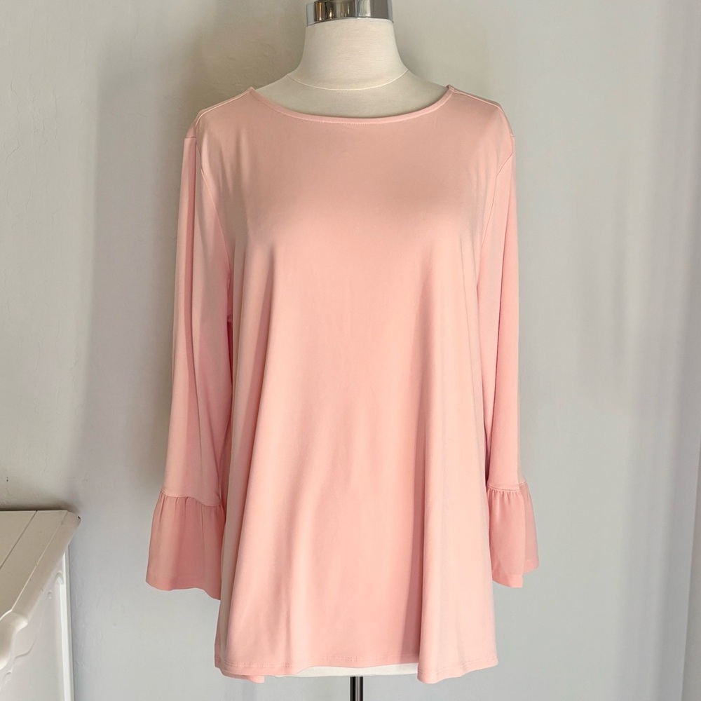 The Limited Collection Ruffle Bell Sleeve Cross Back Jersey Top Coral Pink, 0X